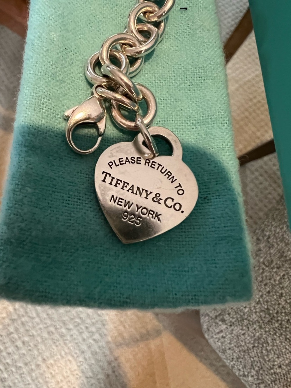 Tiffany & Co. Sterling Silver Heart Tag Bracelet with Signature Blue - Picture 2 of 5